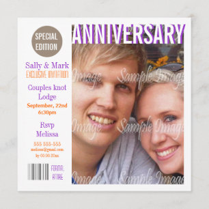 Convites Revista de aniversário de laranja Roxo PERSONALIZ