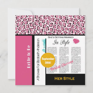 Convites Revista de Chá de panela Trendy Leopard Rosa