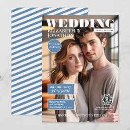 Convites Revista de Fotos de Casamento Dusty Blue & Soft Wh