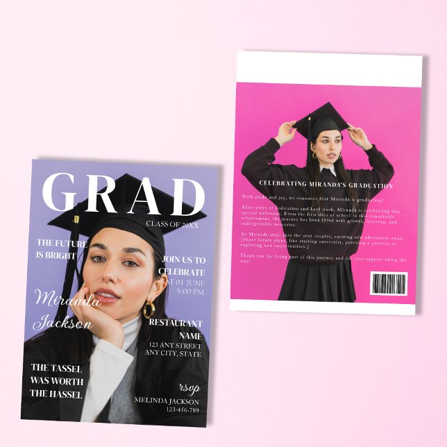 Convites Revista de Graduação Moderna 2025, Diversão de na  (Stylish Fun Modern 2025 Graduation Magazine Invitation)