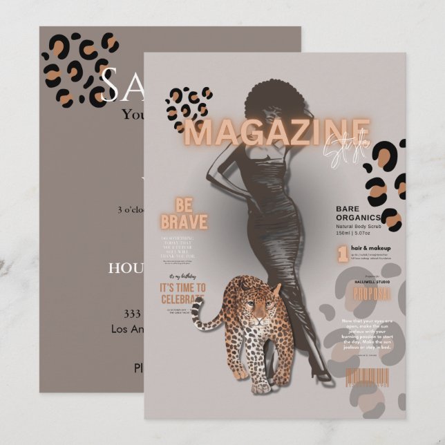 Convites Revista de moda da festa de despedida de solteira  (Frente/Verso)