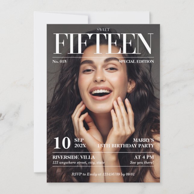 Convites Revista Editorial Newspaper Sweet 15 Photo (Frente)