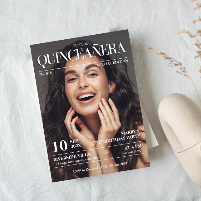Convites Revista Editorial quinceañera Foto (quinceañera invitation magazine cover)
