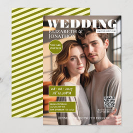 Convites Revista Olive Green & Cream Foto de Casamento