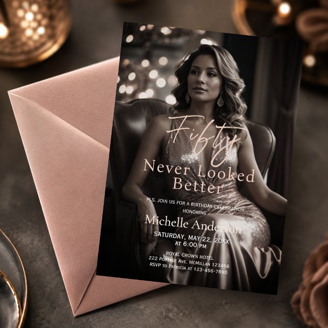 Convites Revista Rosa Dourado Fifty Never Looked Better Ani (Fifty Never Looked Better Rose Gold Birthday Invitation)