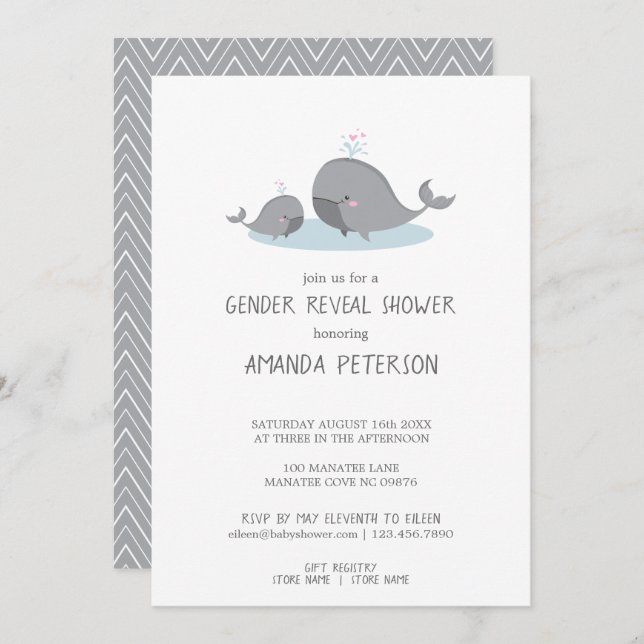 Convites Revolução de Gênero Chevron Azul da Mamãe e Bebê (Frente/Verso)