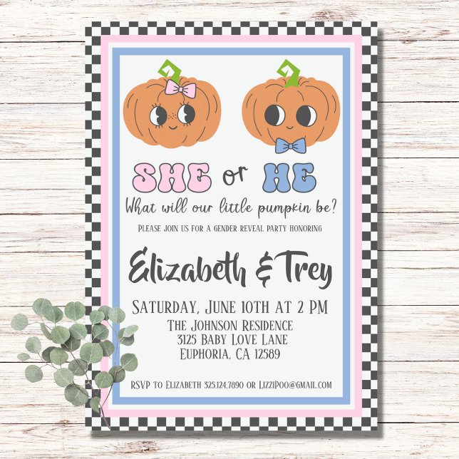 Convites Revolução do Gênero da Abóbora-de-Groovy das Bruxa (Cute Pumpkin Gender Reveal Invitation)