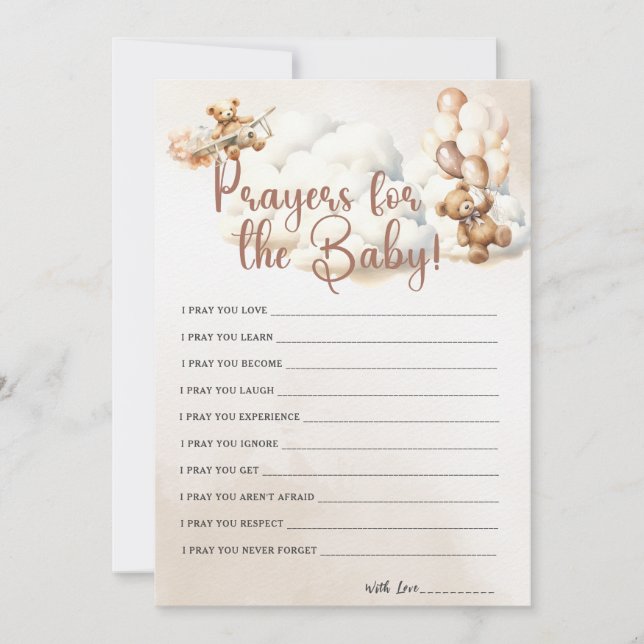 Convites REZA PELO BEBÊ, Chá de fraldas Jogo, Urso Bonito (Frente)
