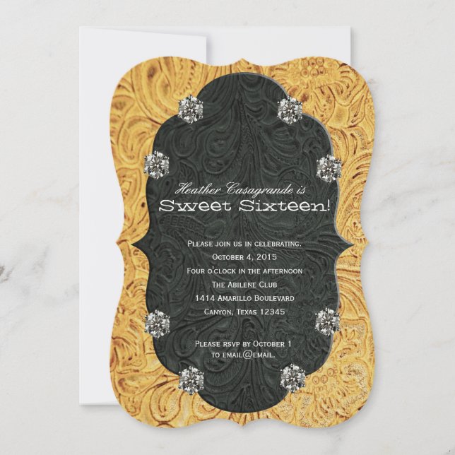 Convites Rhinestone Cowgirl Doce Dezesseis Aniversário (Frente)