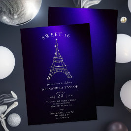 Convites Rhinestones Eiffel Paris Purple Minimal Sweet 16