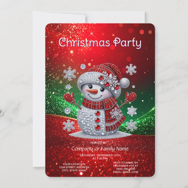 Convites Rhinestones Snowman Holiday Party Invitation (Frente)