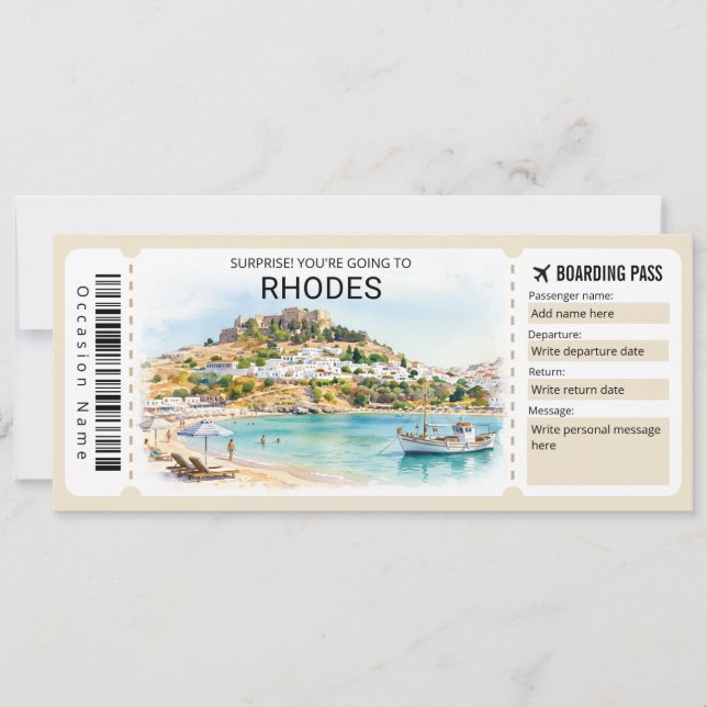 Convites Rhodes Trip Boarding Pass Ticket (Frente)