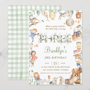 Convites Rhyme Greenery aniversário de 3 anos Neutro