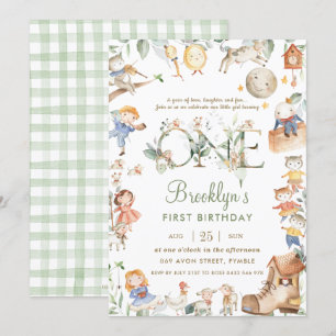 Convites Rhyme Greenery primeiro aniversario Neutro