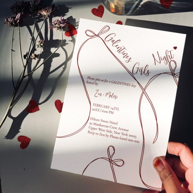 Convites Ribbon Bows – Modern Galentine's girls night (Criador carregado)