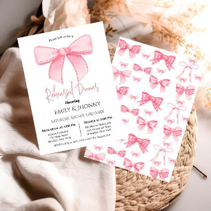 Convites Ribbon de Aquarela Rosa Jantar de Ensaios Noivado