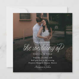 Convites Ribbon Script Minimalist Square Wedding Photo