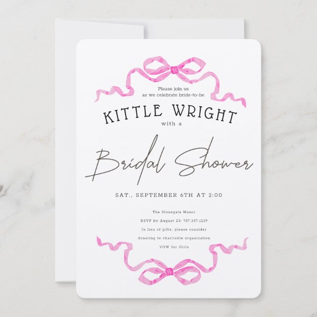 Convites  Ribbons & Romance Bridal Shower (Frente)