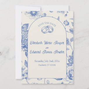 Convites Rich Blue French Floral Toile Floral Salvar Data