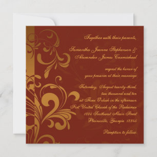 Convites Rich Brick Red e Dourado Reverse Swirling Square