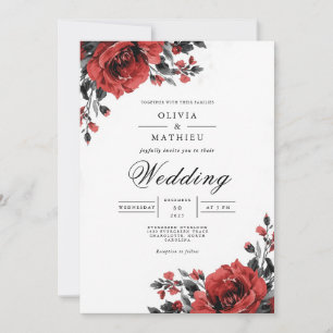 Convites Rich Red Floral Casamento Romântico
