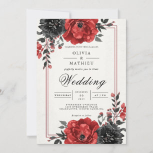 Convites Rich Red Floral Romance Weding