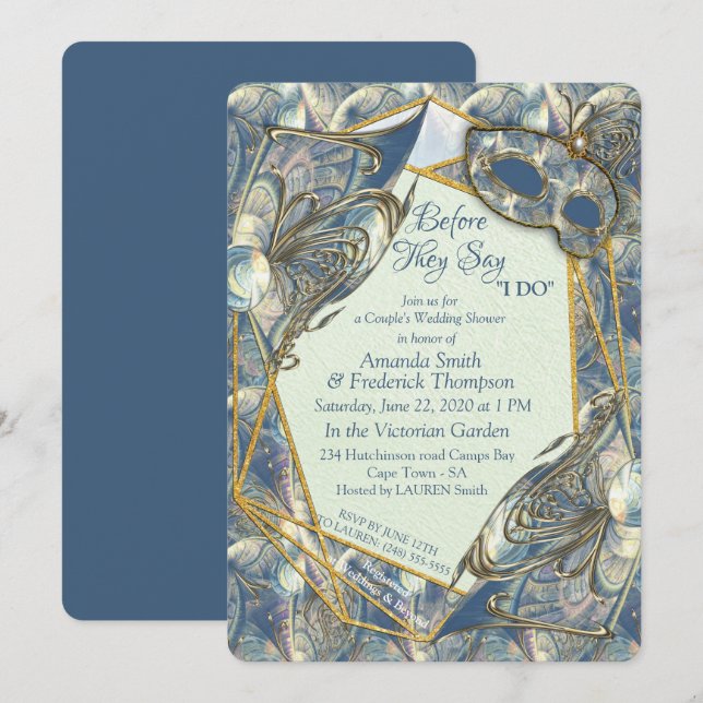 Convites Rich Rococo Alivios e Máscaras Dourados Românticos (Frente/Verso)