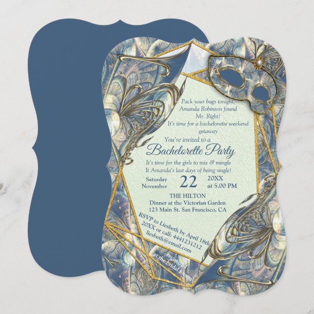 Convites Rich Rococo Alivios e Máscaras Dourados Românticos (Frente/Verso)