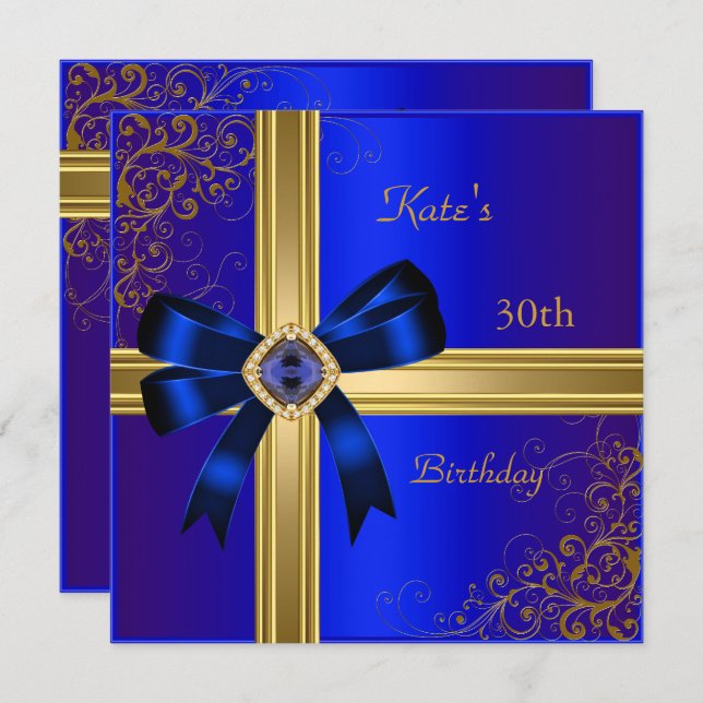 Convites Rich Royal Blue Dourado Jewel do Partido aniversár (Frente/Verso)