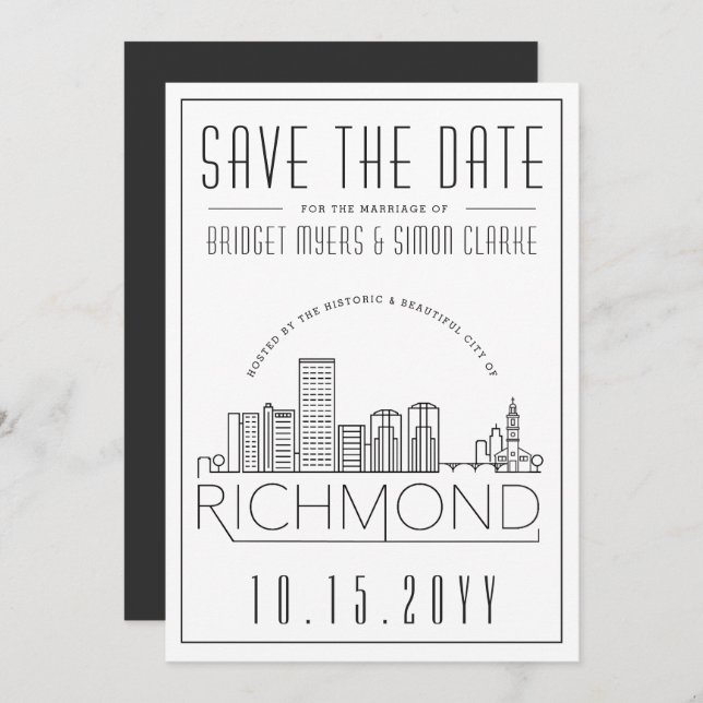 Convites Richmond Wedding | Skyline Estilizado Salvar a Dat (Frente/Verso)
