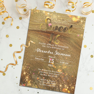 Convites Rico abstrato Trendy Dourado Glitter Sweet 16