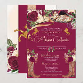 Convites Rico Burgundy Mariachi Charro Quinceanera