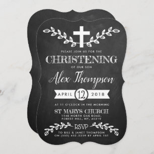 Convites Rico Chalkboard Cross & Foliage Christening