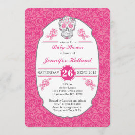 Convites Rico Damask Skull Chá de fraldas Invest em rosa