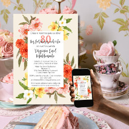 Convites Rico Espanhol Florals Quadro Branco 80 de Aniversá