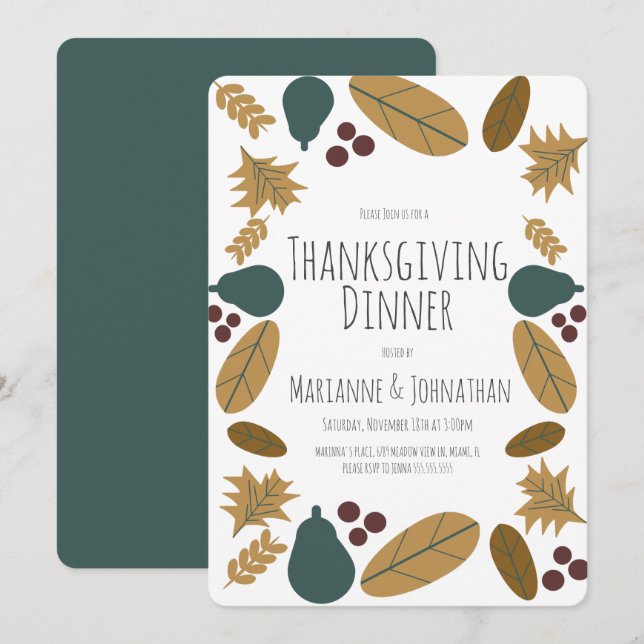 Convites Rico Fall Fall Janta Pears Folhas de Graças (Frente/Verso)