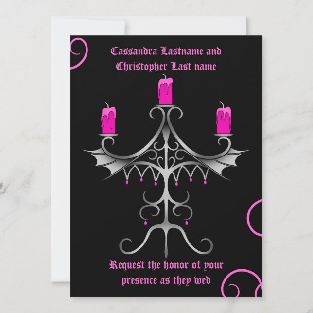 Convites Rico Gótico candelabro rosa quente no casamento ne (Frente)