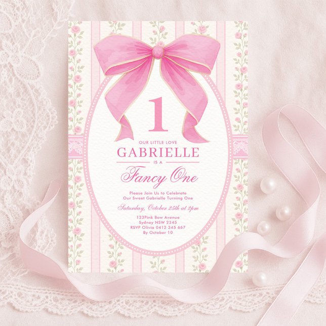 Convites Rico Rosa Elegante Um primeiro aniversario De Shac (Criador carregado)