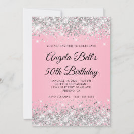 Convites Rico Rosa-Glitter Silver Monograma 50º Aniversário