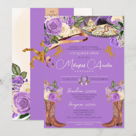 Convites Rico Rosa Roxo de lavanda Charra Quinceanera