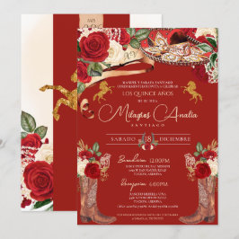 Convites Rico Rosa vermelha Mariachi Charra Quinceanera