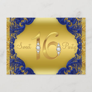 Convites Rico Royal Blue Dourado Sweet 16 Festa de aniversá