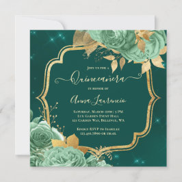 Convites Rico Sage Green Emerald Dourado Floral Quinceanera