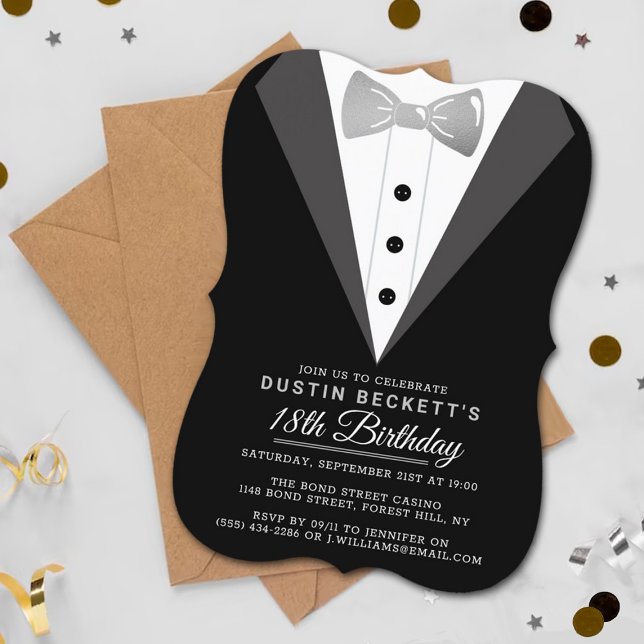 Convites Rico Silver Foil Tuxedo 18º Aniversário (Criador carregado)