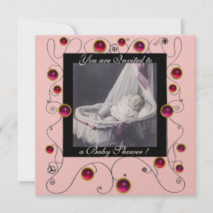 Convites RICO SWIRLS CHÁ DE FRALDAS MONOGRAM,modelo de foto