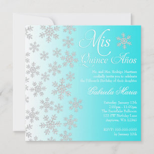 Convites Rico Teal Snowflake Winter Wonderland Quinceanera