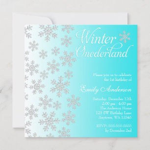 Convites Rico Teal Snowflakes Winter Onederland Aniversári