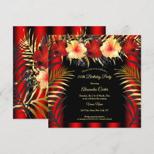 Convites Rico Vermelho Preto Dourado Amarelo Hibisco Floral