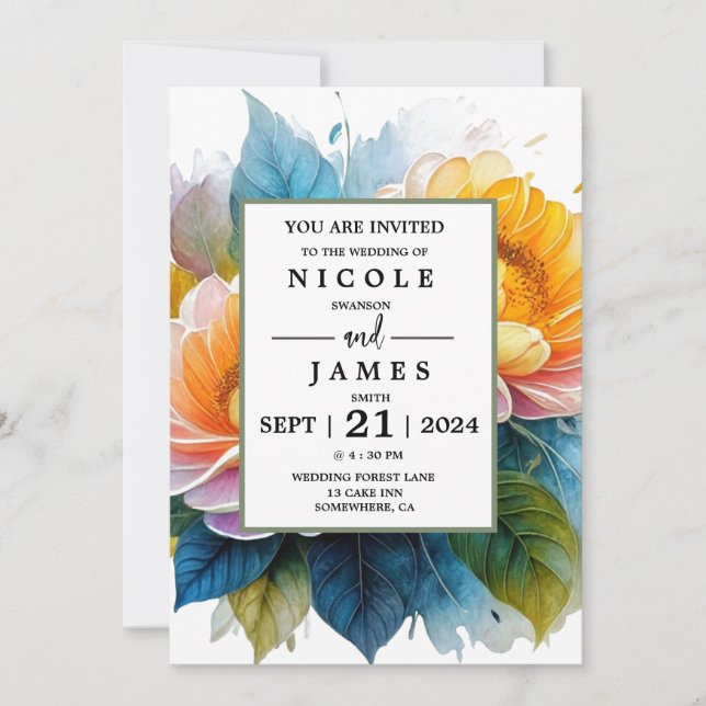 Convites Rico Watercolor Floral (Frente)