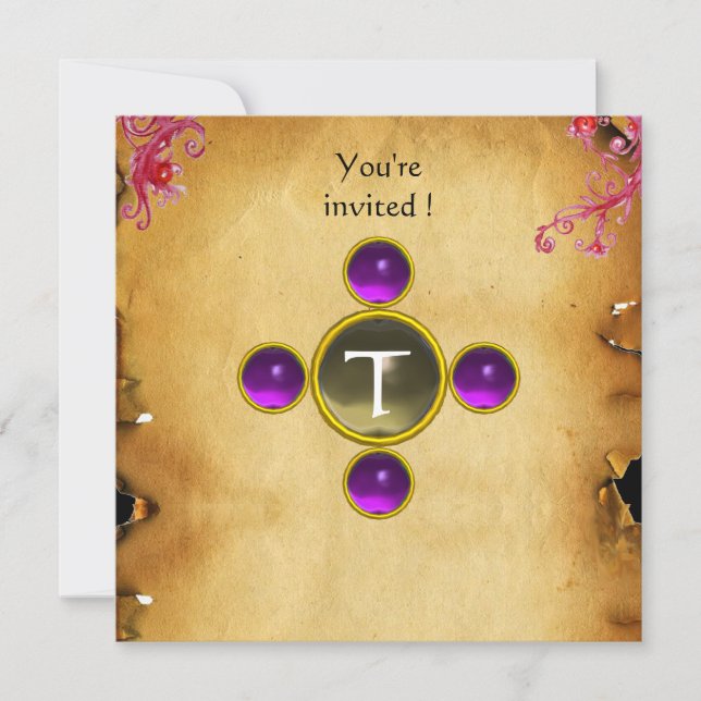 Convites RIDERS NA ametísta do monograma da TEMPERATURA (Frente)